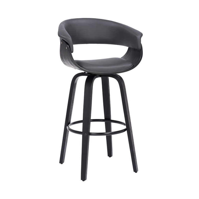 Gray And Black Faux Leather And Solid Wood Swivel Low Back Counter Height Bar Chair By Homeroots