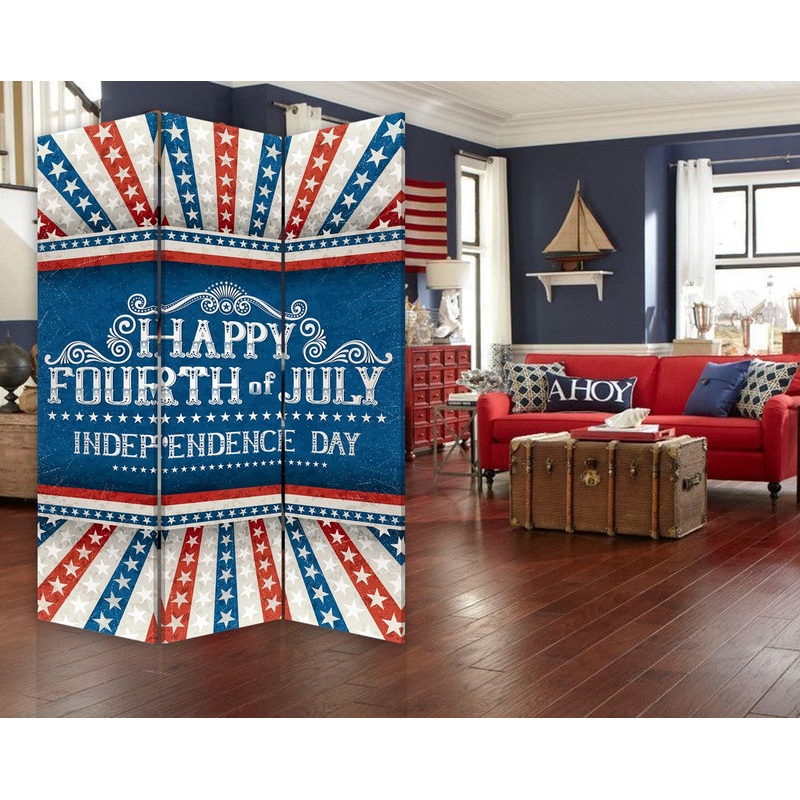 Happy 4Th Of July Three Panel Room Divider Screen By Homeroots
