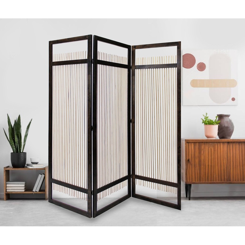 Light And Dark Rattan Three Panel Room Divider Screen By Homeroots