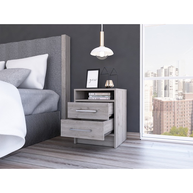 Light Grey Open Compartment Two Drawer Nightstand By Homeroots