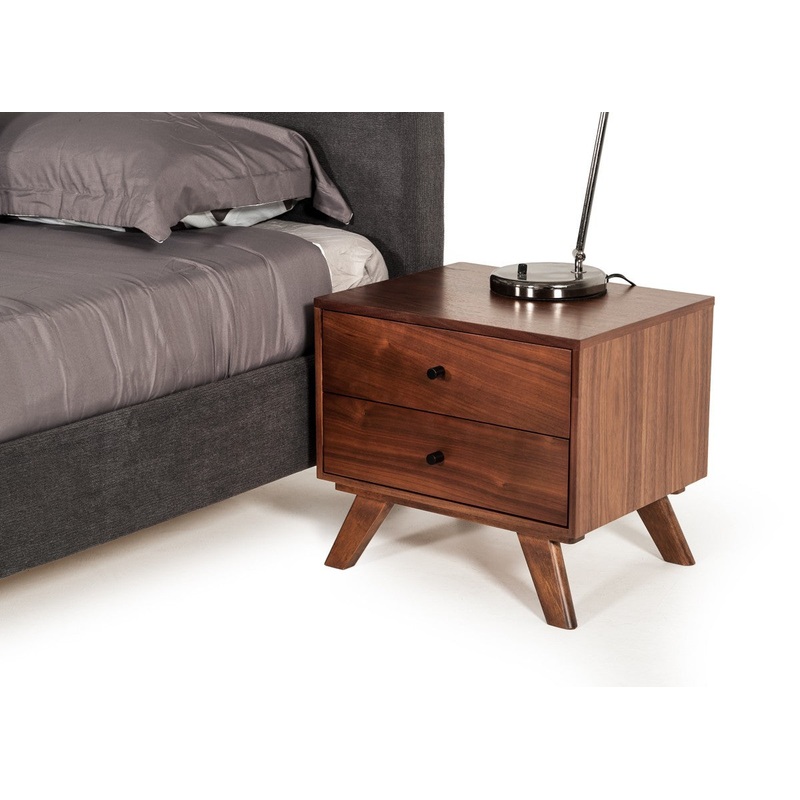 Mid Century Classic Box Shaped Walnut Nightstand With Two Drawers By Homeroots