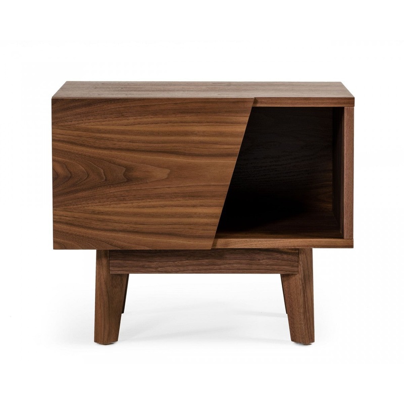 Mid Century Walnut Light Brown Nightstand With One Drawer And One Shelf By Homeroots