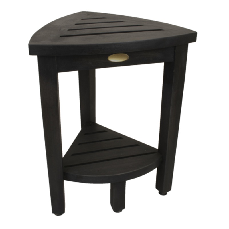 Mod Gray Teak 18" Curvilinear Corner Shower Bench With Shelf By Homeroots