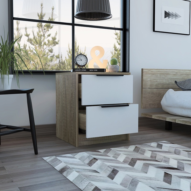 Mod Light Oak And White Two Drawer Nightstand By Homeroots