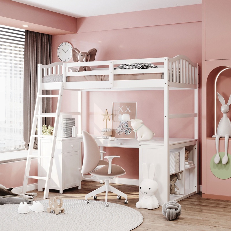 Modern Classic White Twin Loft Bed With Book Shelf Desk And Cabinet By Homeroots