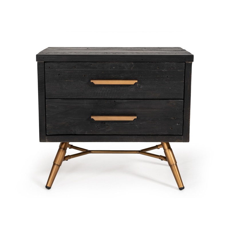Modern Dark Brown Recycled Pine Nightstand With Antique Fittings By Homeroots