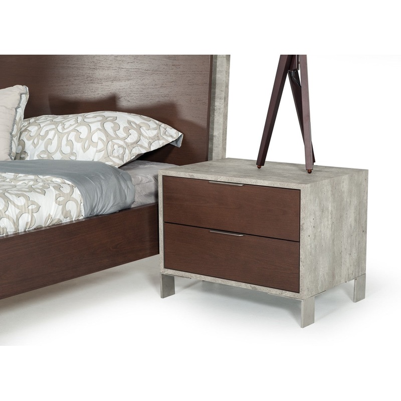 Modern Dark Walnut And Concrete Nightstand With Two Drawers By Homeroots