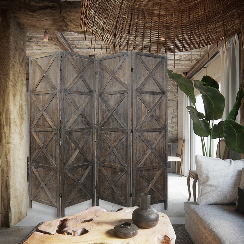 Modern Farmhouse Rustic Four Panel Room Divider Screen By Homeroots