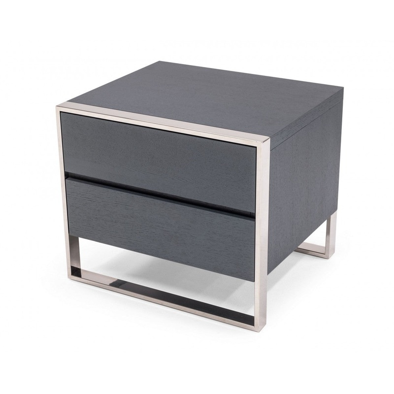 Modern Gray And Stainless Steel Nightstand With Two Drawers By Homeroots