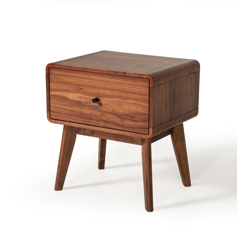 Modern Mid Century Walnut Nightstand With Single Drawer By Homeroots