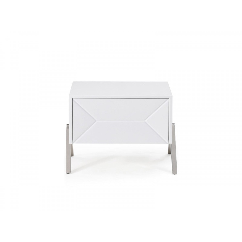 Modern Silky White Nightstand With One Drawer And Steel Legs By Homeroots