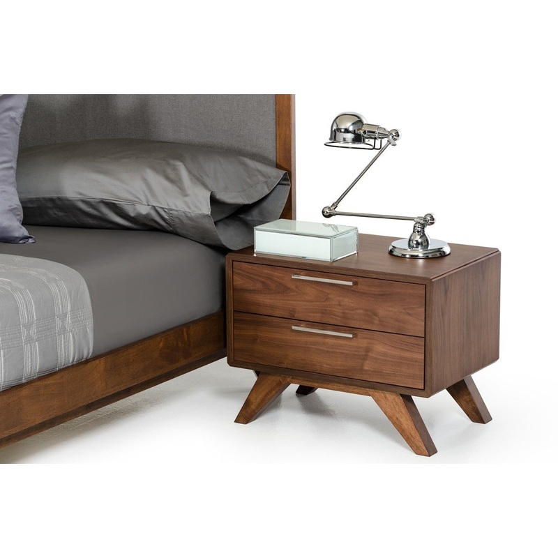 Modern Walnut Brown Nightstand With Two Drawers By Homeroots - 473009