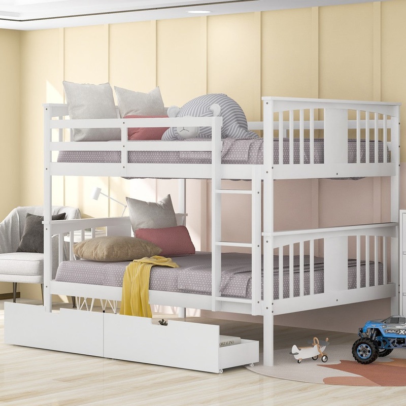 Modern White Full Over Full Bunk Bed With Two Drawers By Homeroots