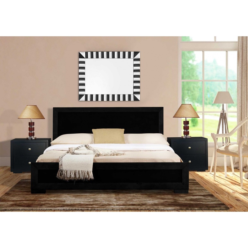 Moma Black Wood Platform King Bed With Two Nightstands By Homeroots
