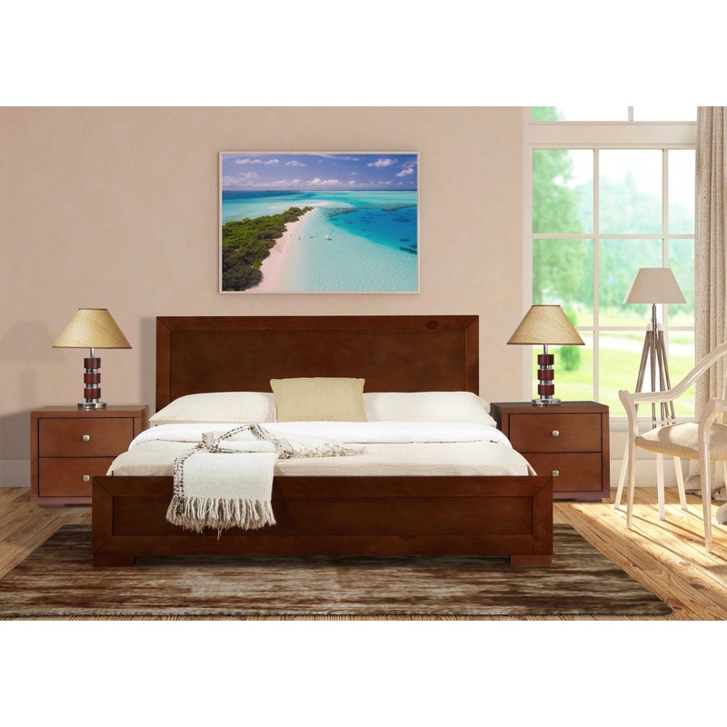 Moma Walnut Wood Platform King Bed With Two Nightstands By Homeroots