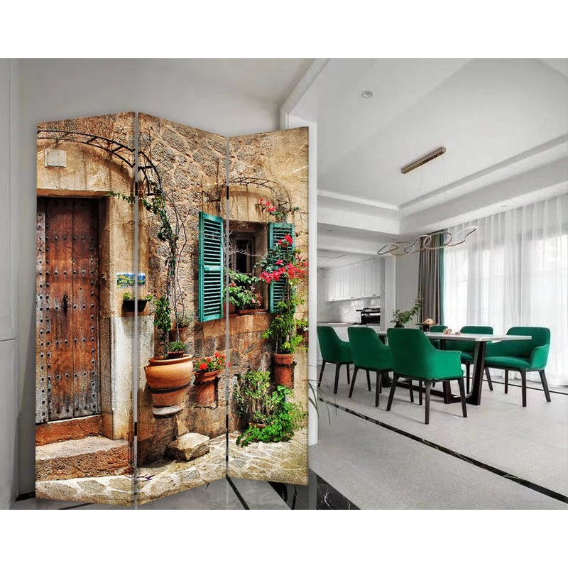Romantic European Street Three Panel Room Divider Screen By Homeroots