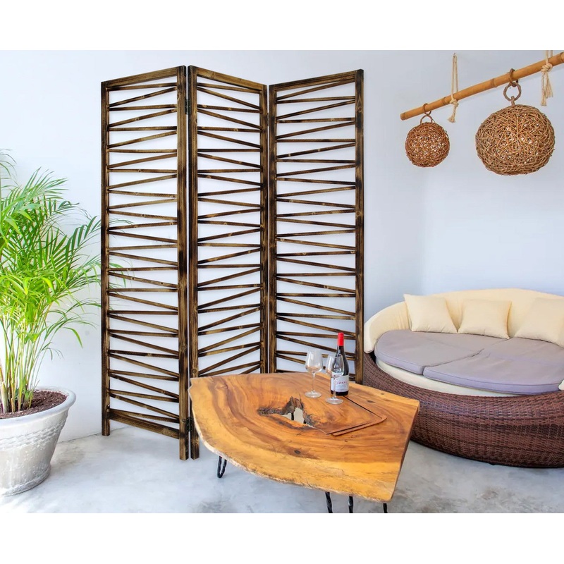 Rustic Geo Design Wood Three Panel Room Divider Screen By Homeroots