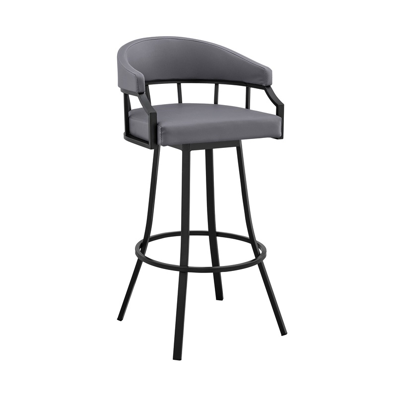 Slate Gray And Black Faux Leather And Iron Swivel Low Back Bar Height Bar Chair By Homeroots