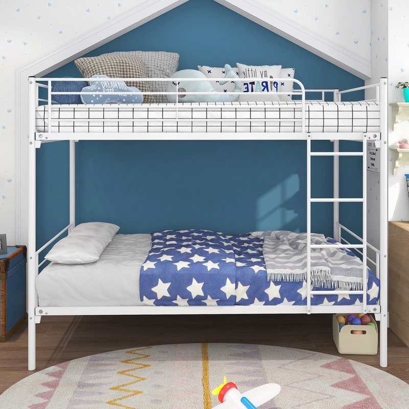 White Heavy Duty Twin Over Full Metal Bunk Bed By Homeroots