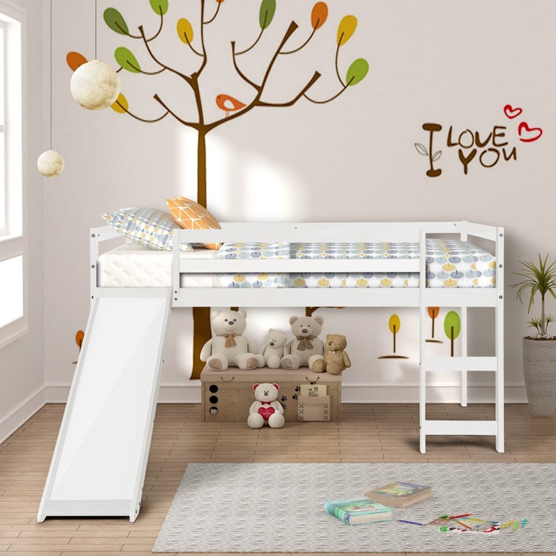 White Low Loft Bed With Slide By Homeroots