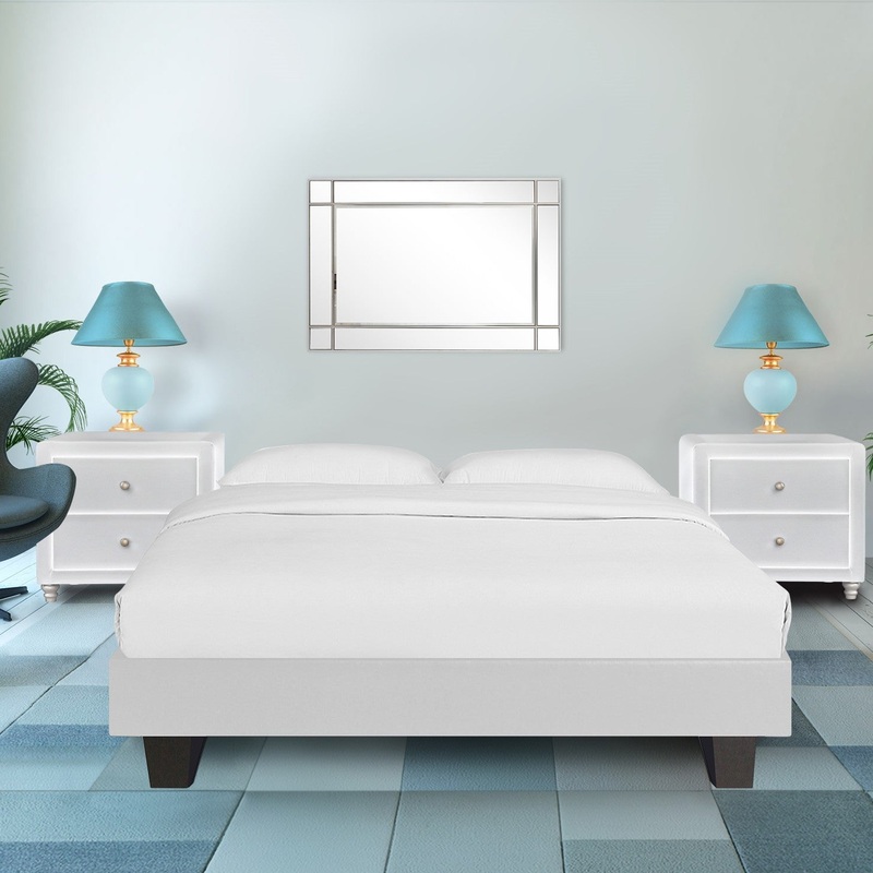 White Platform King Bed With Two Nightstands By Homeroots - 397012