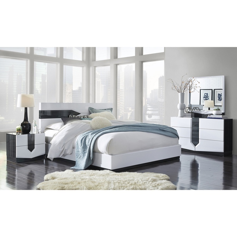 White Tone Quekingen Bed With Dark Grey Zebrano Details On Headboard And Bottom Rail Accent By Homeroots