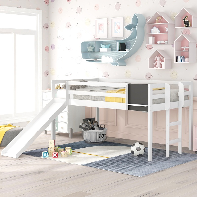White Twin Loft Bed Bed Chalkboard And Slide By Homeroots