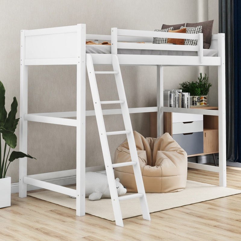 White Twin Size High Loft Bed By Homeroots - 404105