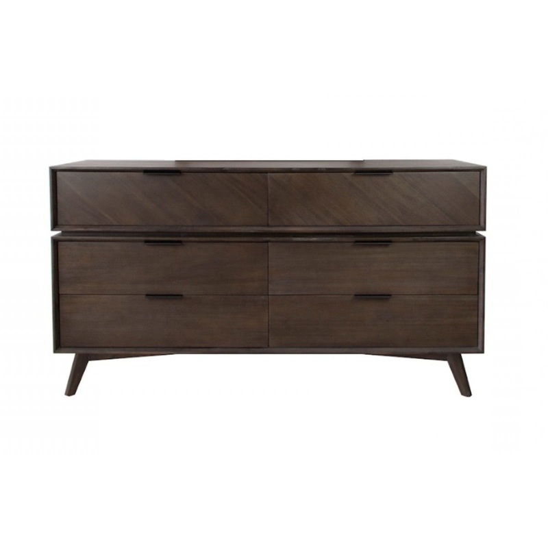 Acacia Solid Wood Six Drawer Double Dresser By Homeroots