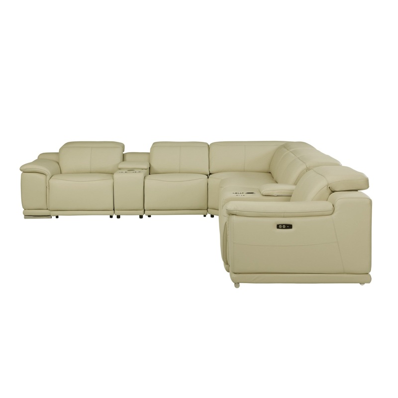 Beige Italian Leather Power Reclining U Shaped Eight Piece Corner Sectional With Console By Homeroots