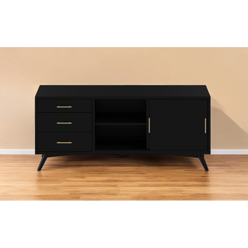 Black Mahogany Solid Wood Enclosed and Open Storage TV Stand By Homeroots