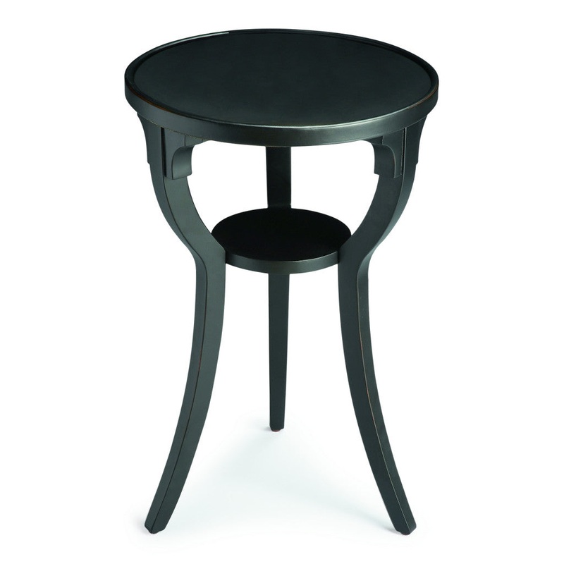 Black Manufactured Wood Round End Table With Shelf By Homeroots