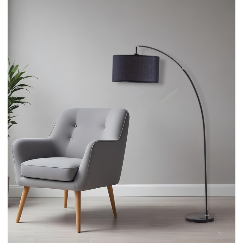Black Metal Arc Floor Lamp With Black Fabric Drum Shade By Homeroots