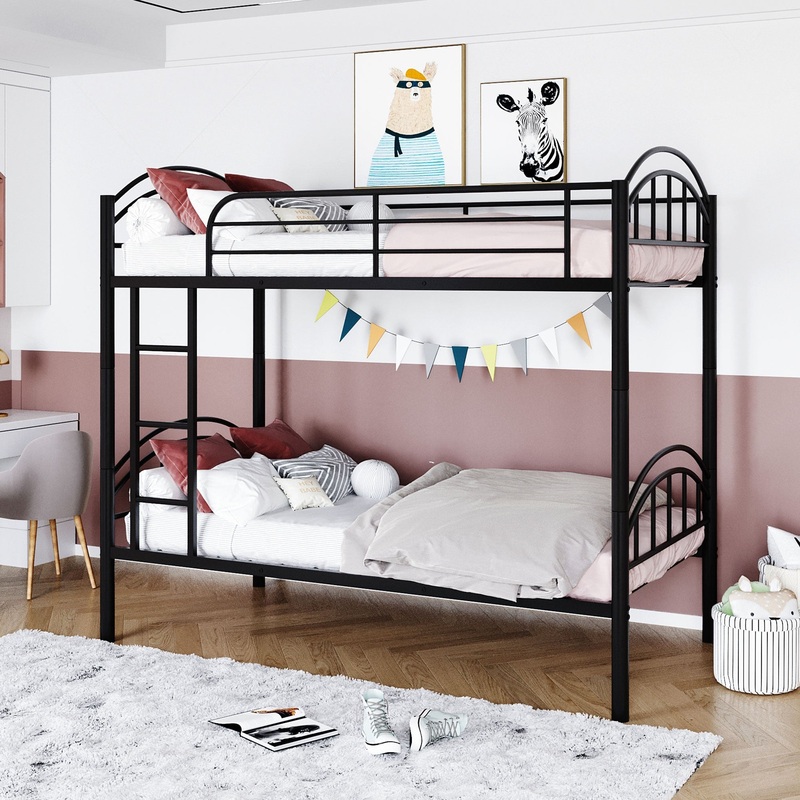 Black Modern Classic Twin Over Twin Metal Bunk Bed By Homeroots