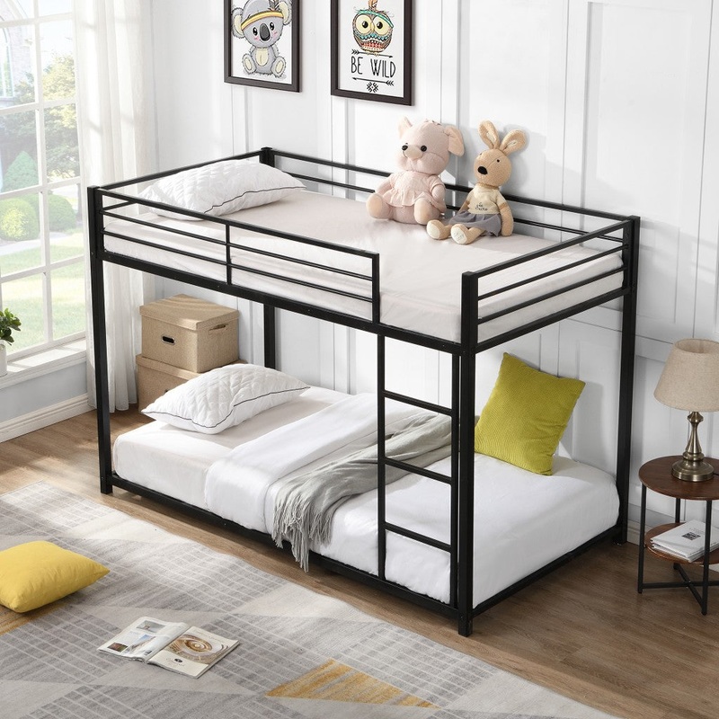 Black Twin Over Twin Metal Low Bunk Bed By Homeroots
