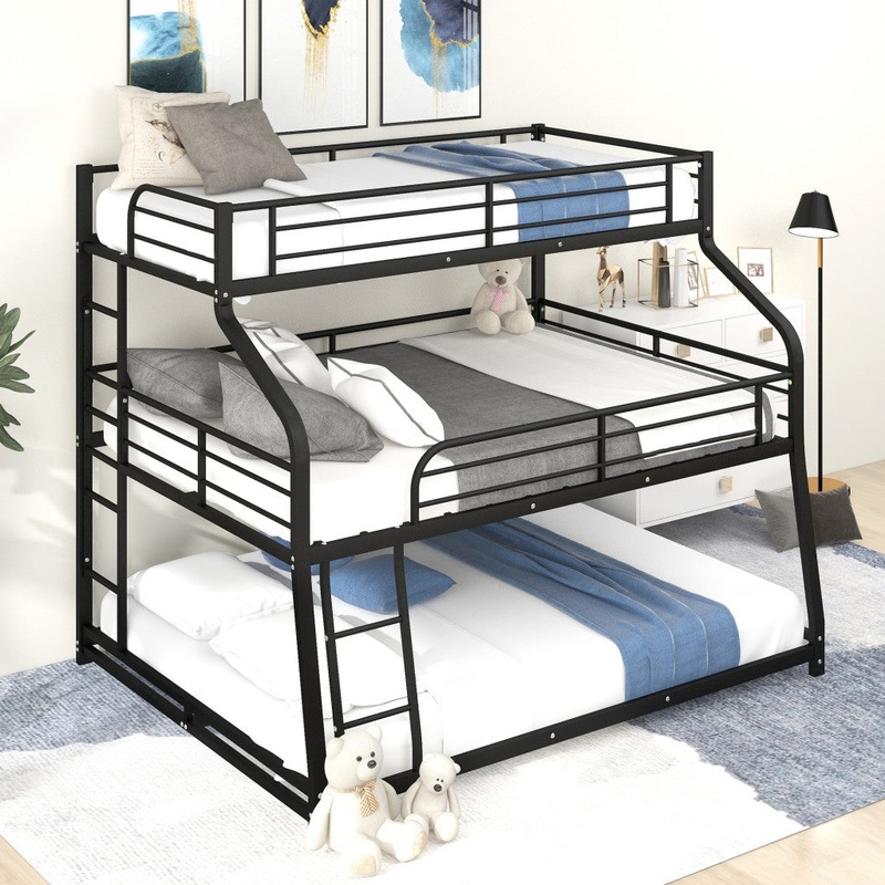 Black Twin Xl Over Full Xl Over Queen Size Bunk Bed By Homeroots