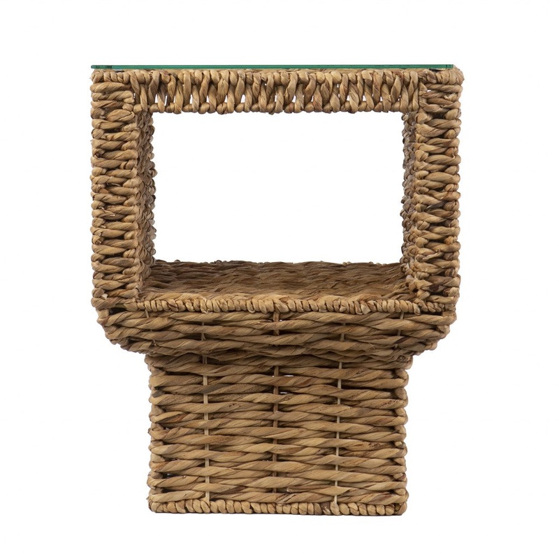 Brown And Clear Glass And Rattan Wicker Square End Table By Homeroots