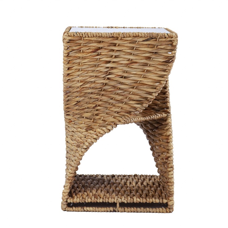 Brown And Natural Rattan Swirl Glass Top Square End Table By Homeroots