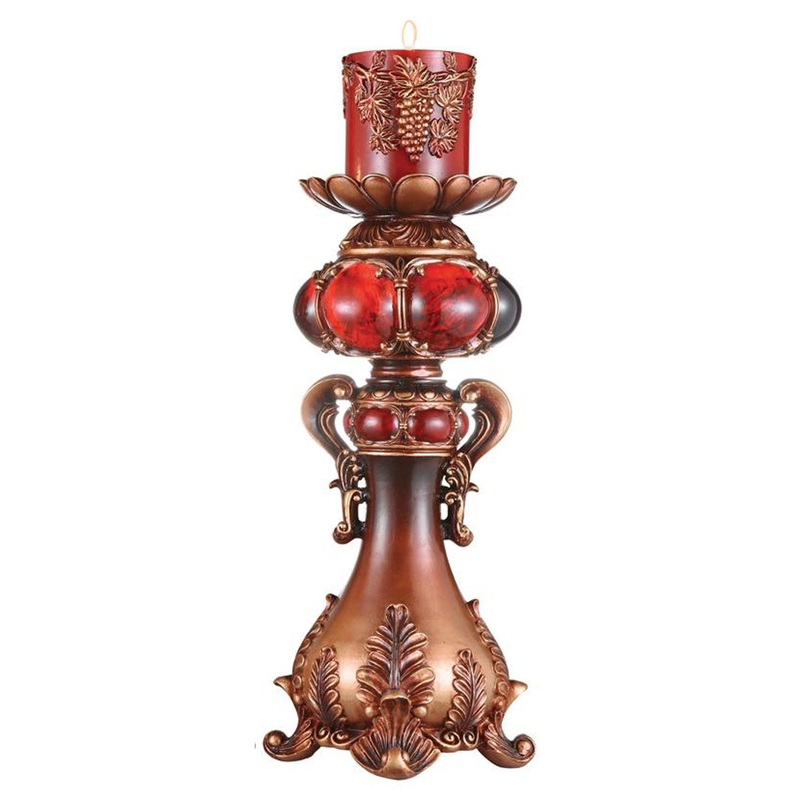 Brown and Red Faux Marble Tabletop Candle Holder and Candle By Homeroots