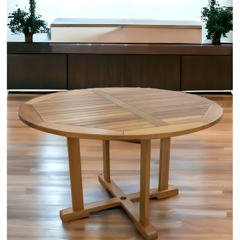 Brown Round Solid Teak Wood Dining Table By Homeroots