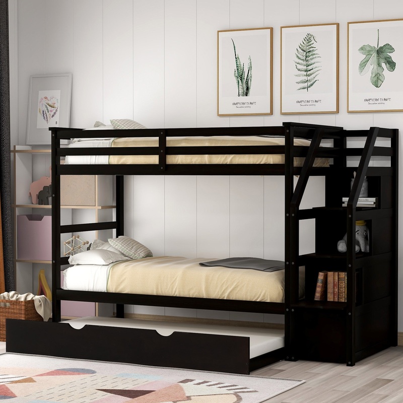 Brown Twin Over Twin Bunk Bed With Trundle By Homeroots
