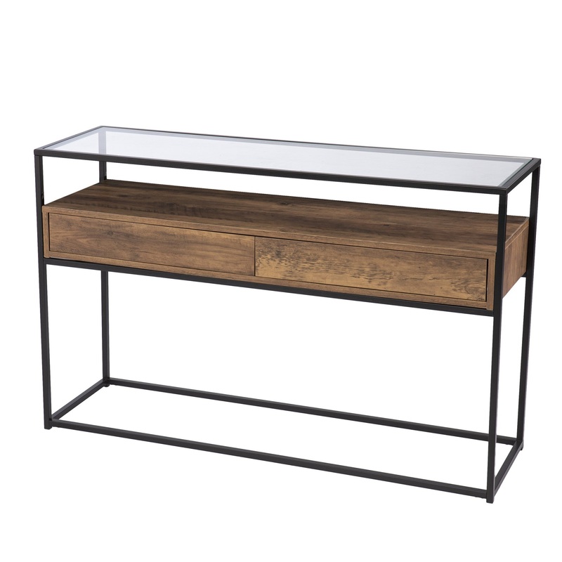 Clear and Black Glass Frame Console Table With Storage With Storage By Homeroots