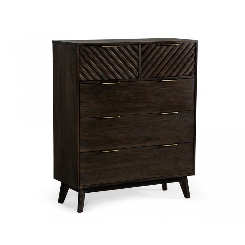 Dark Acacia Solid Wood Five Drawer Dresser By Homeroots