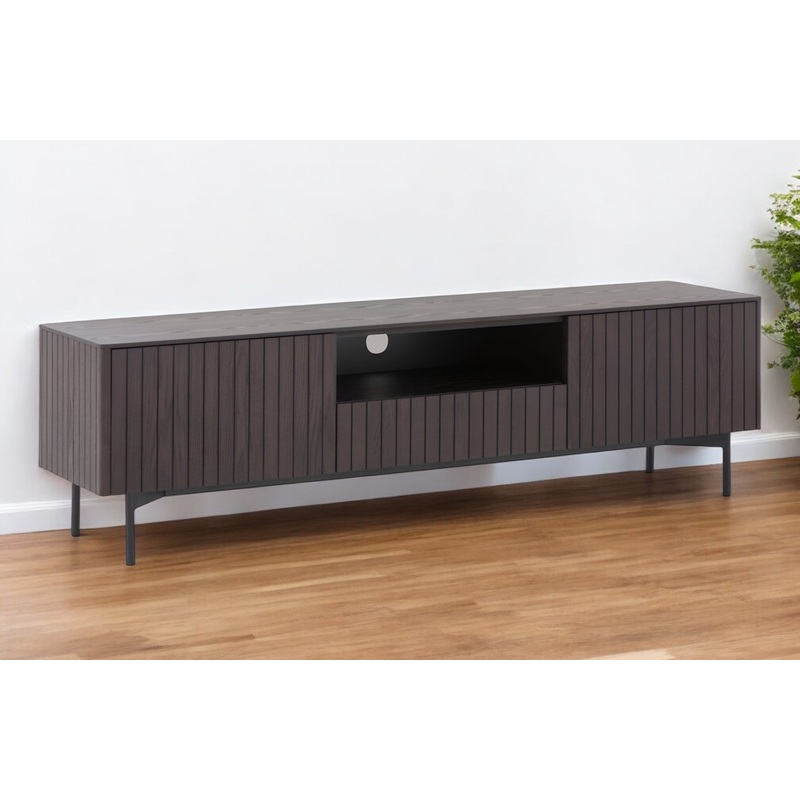 Dark Brown And Black Wood And Metal Open and Enclosed Storage TV Stand By Homeroots