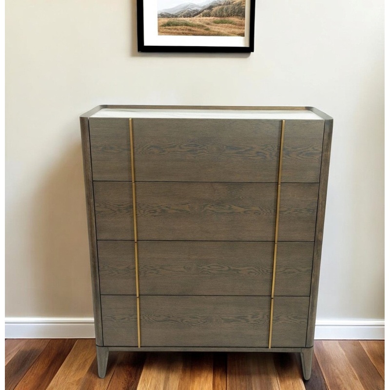 Dark Brown and gold Solid Wood Four Drawer Dresser By Homeroots