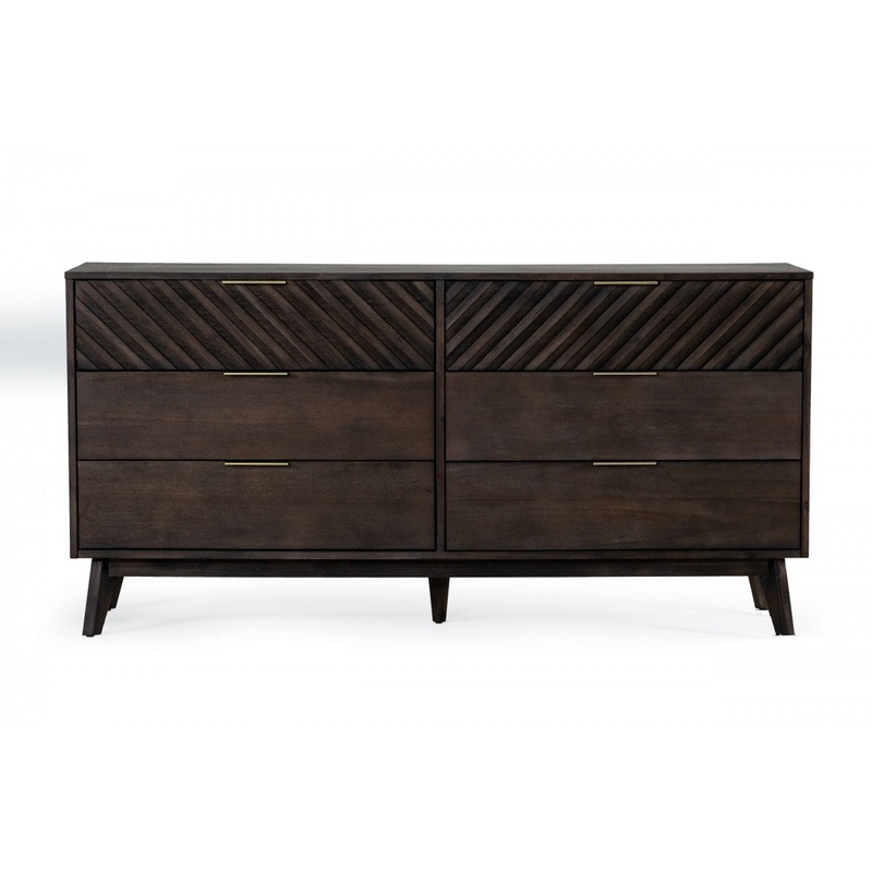 Dark Brown Solid Wood Six Drawer Double Dresser By Homeroots