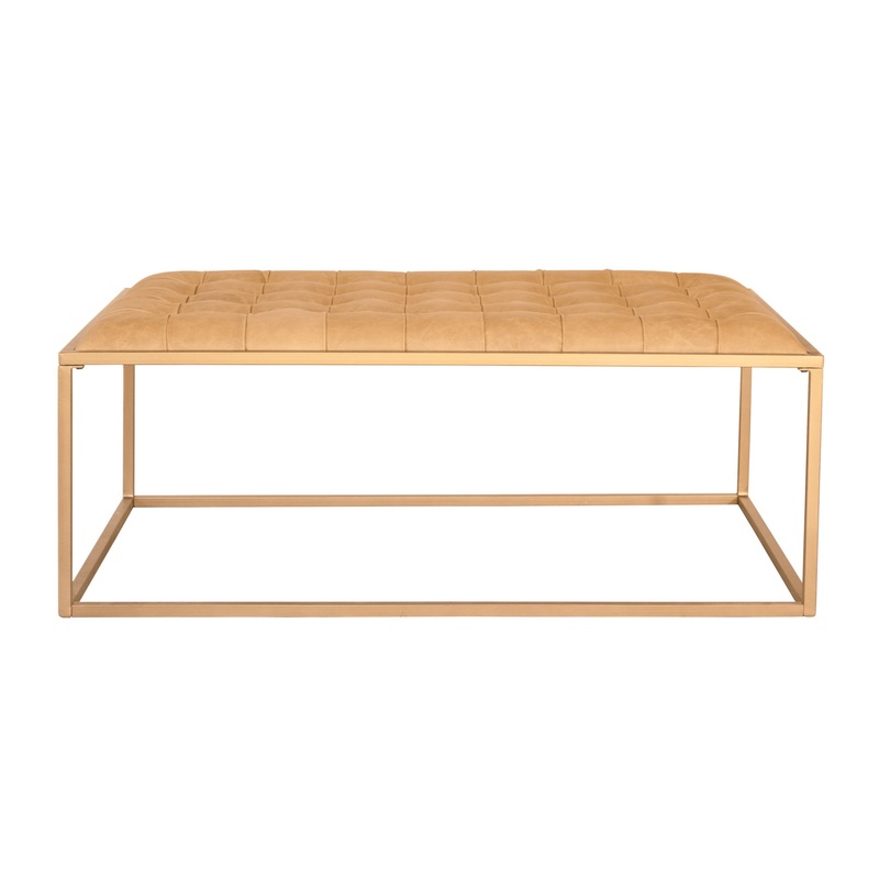 Gold And Brown Leather Rectangular Coffee Table By Homeroots