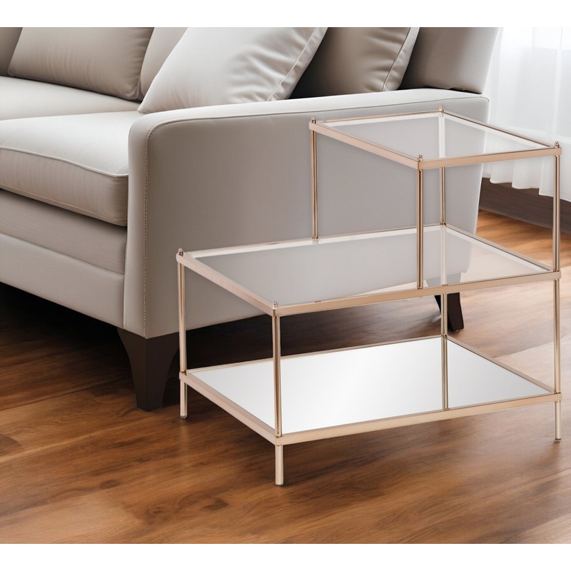 Gold And Clear Glass Tiered Rectangular End Table By Homeroots