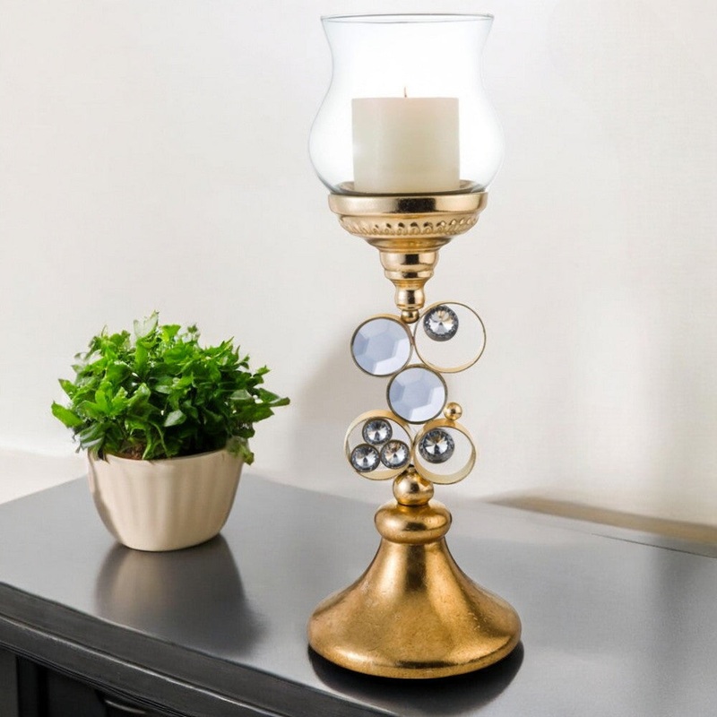 Gold and Faux Crystal Bling Tabletop Hurricane Candle Holder By Homeroots