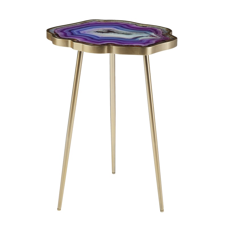Gold And Shades Of Violet Faux Agate End Table By Homeroots